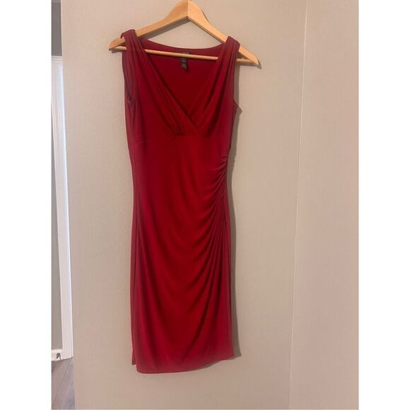 Lauren Ralph Lauren Size 4 Sleeveless Gathered Cocktail Dress Cherry Red Evening - Picture 6 of 12
